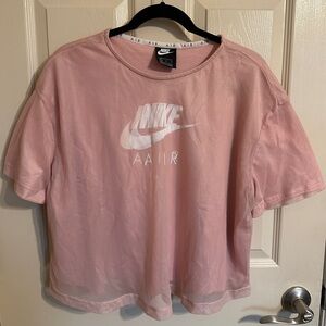 Nike Air Women’s Short Sleeve Layered Mesh Top, Pale Pink & White, Sz XL